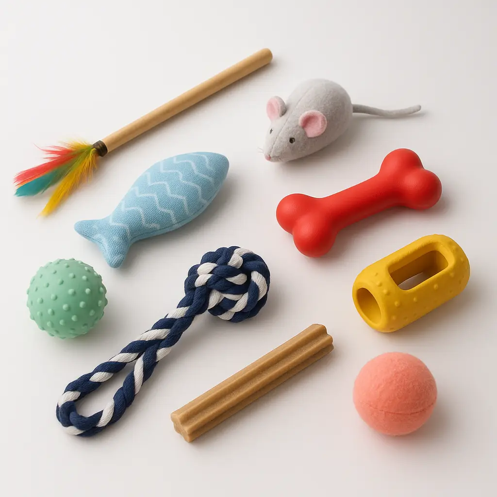 Verschiedene Spielzeuge für Hunde und Katzen